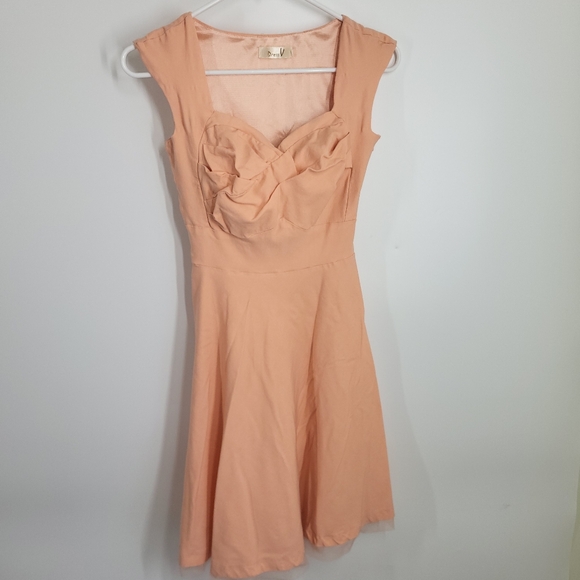 Dress V Peach Colored Cap Sleeved Dress - Picture 1 of 7